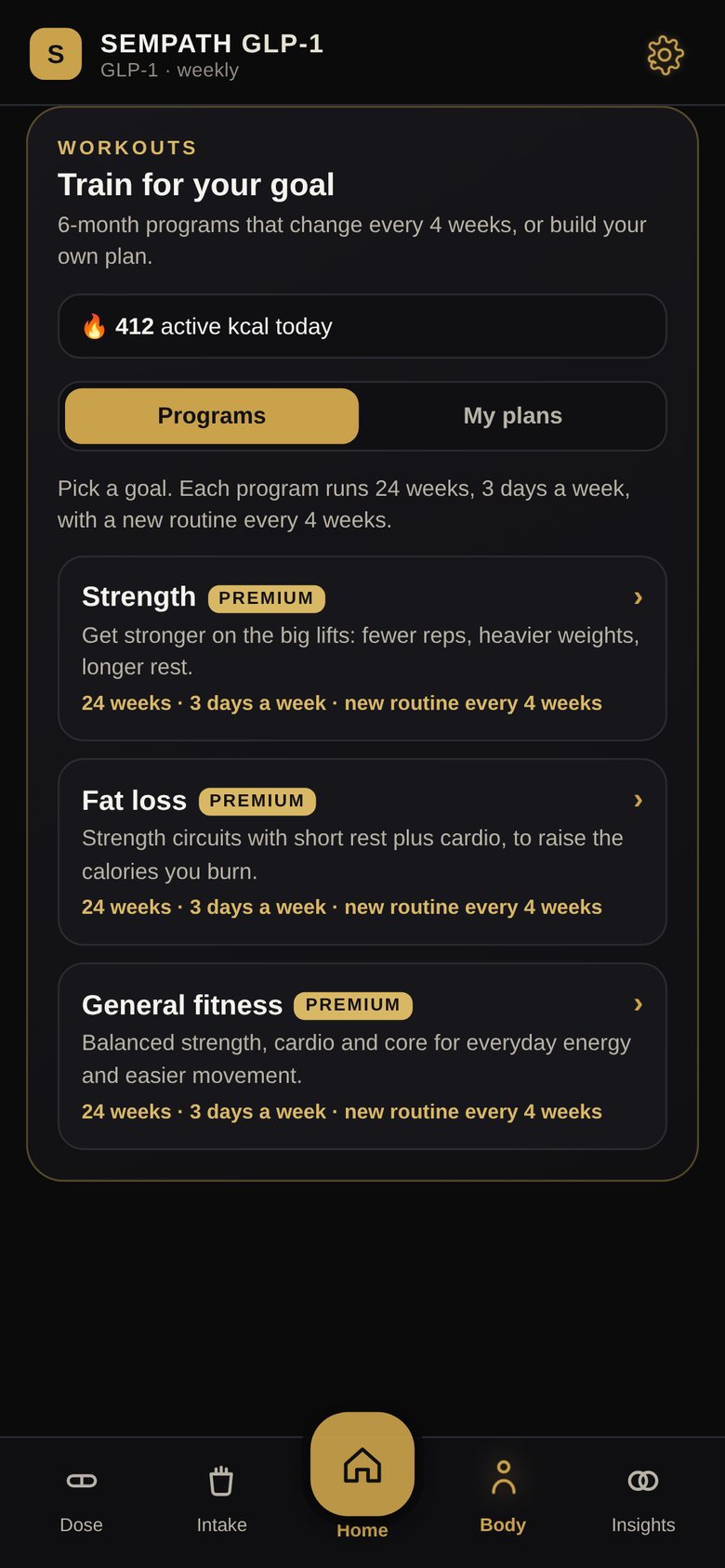 Sempath workout programs screen